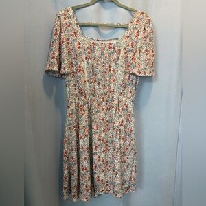 Blue and Red Floral Midi Dress